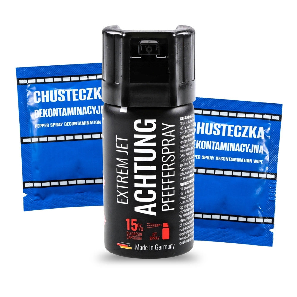 Gaz pieprzowy Achtung eXtrem Jet 15% OC 40 ml + 2 chusteczki dekontaminacyjne