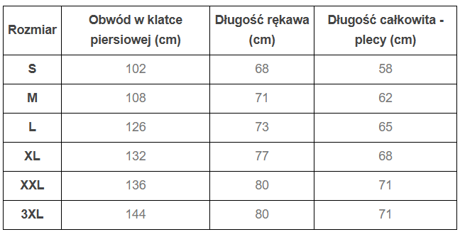 Tabela rozmiarów Bluza Mil-Tec Tactical 1/4 Zip Black