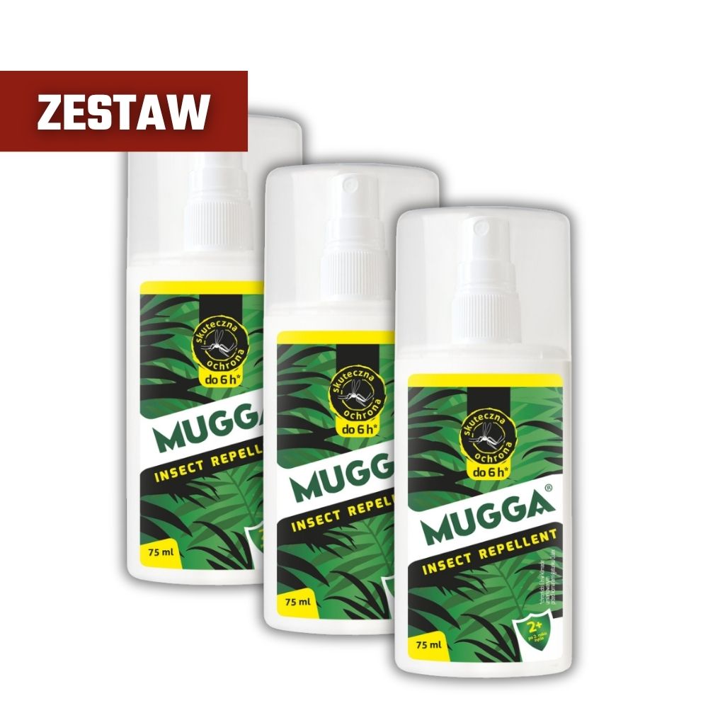 Zestaw 3x Repelent na komary i kleszcze MUGGA Spray 9,5% DEET 75 ml
