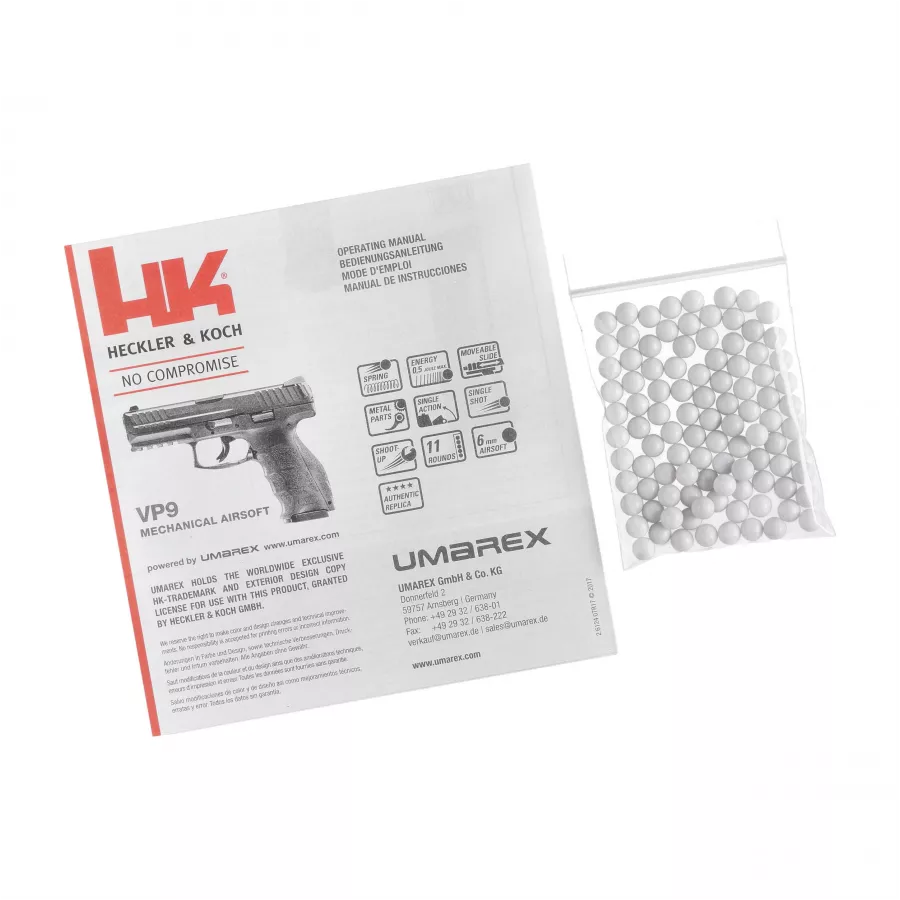 Heckler&Koch VP9 – replika pistoletu ASG 6 mm (sprężynowa, metalowy zamek)